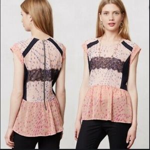 ANTHROPOLOGIE MAEVE PEPLUM Lace Sheer Blouse